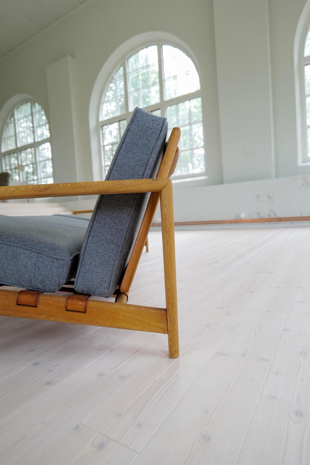 Midcentury Large Sofa "Bodö" Oak, Leather And Wool, Svante Skogh, Sweden, 1960s photo vintage