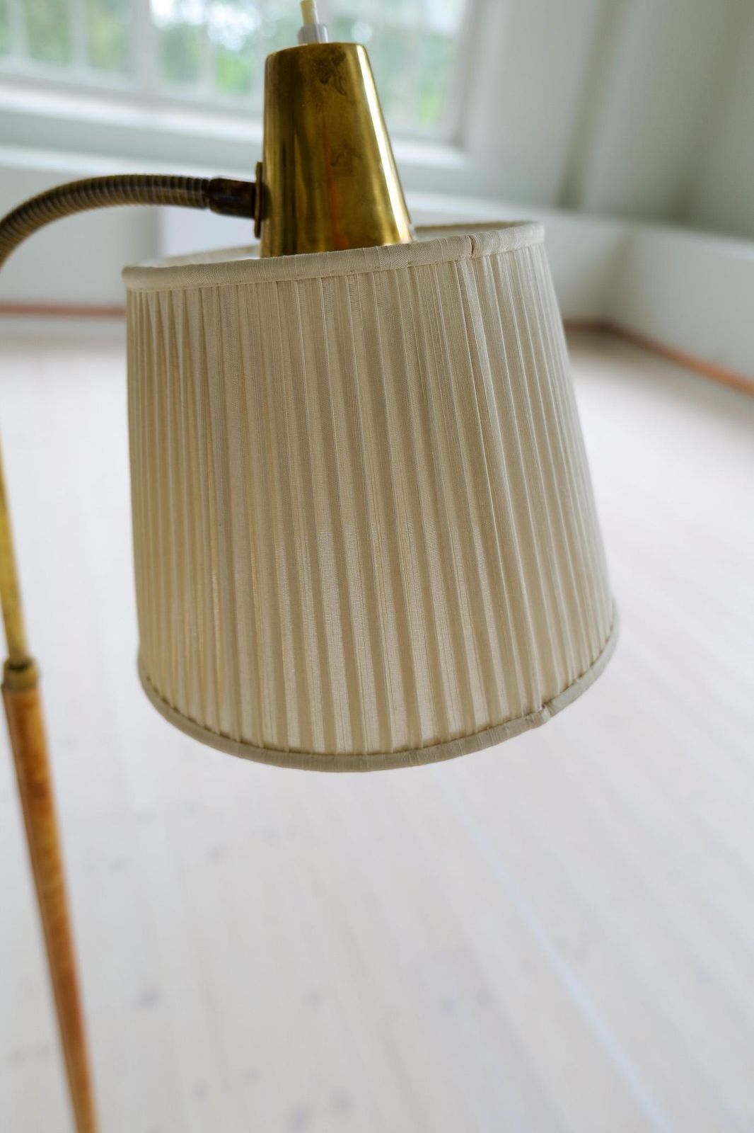 photo vinterior Mid Century Brass Brown Leather Floor Lamp Falkenbergs Belysning, Sweden, 1960s