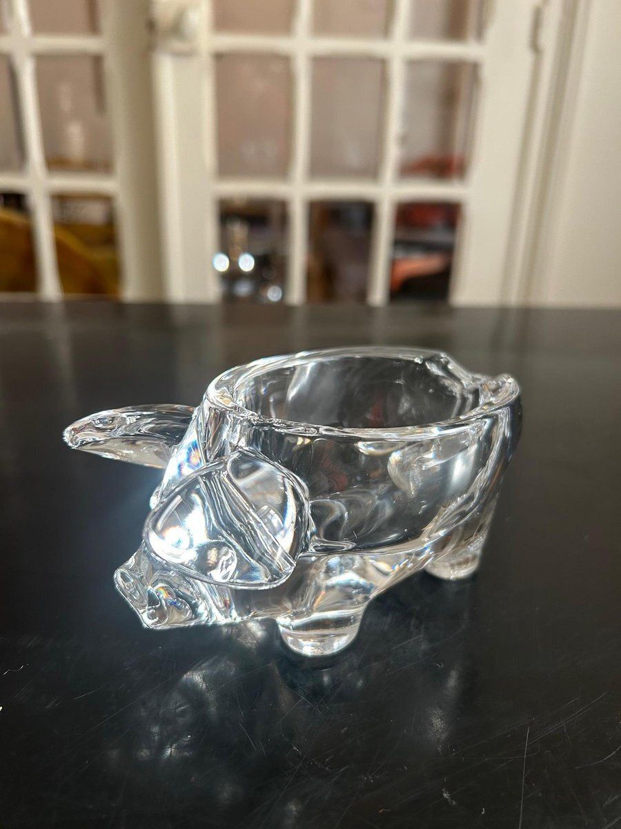 Crystal Pig Vide Poche From Cristallerie De Vannes, 1970s