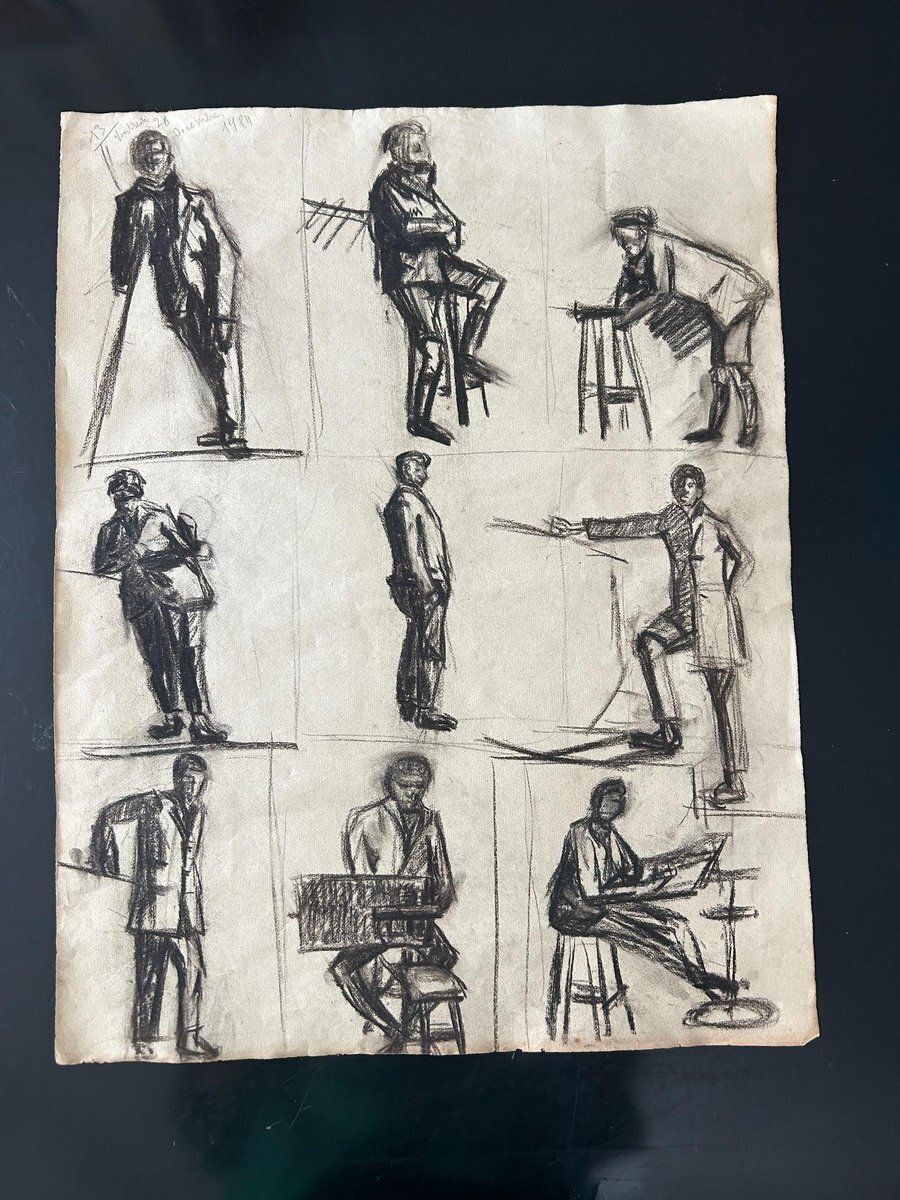 3 Sketches, December 1924, Charcoal On Paper, Set Of 3