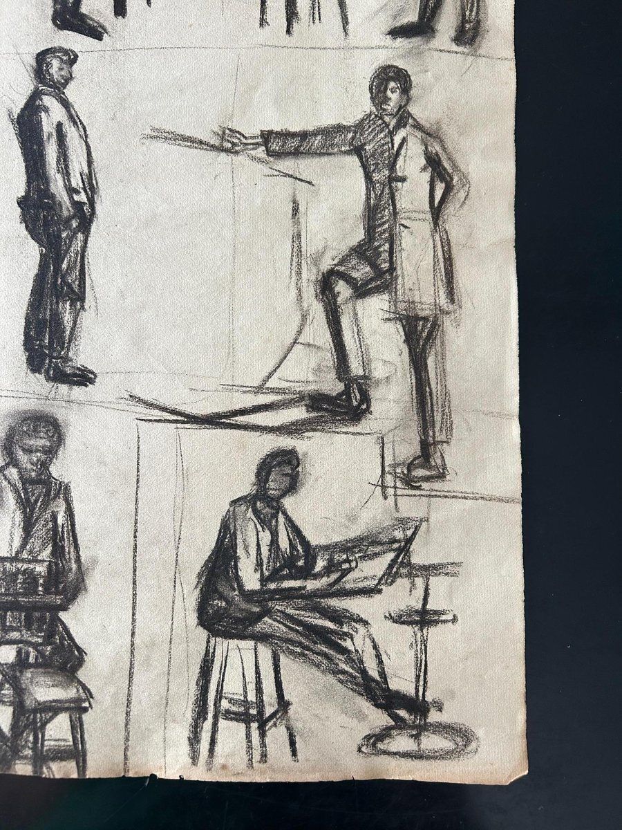 836.0 3 Sketches, December 1924, Charcoal On Paper, Set Of 3 photo