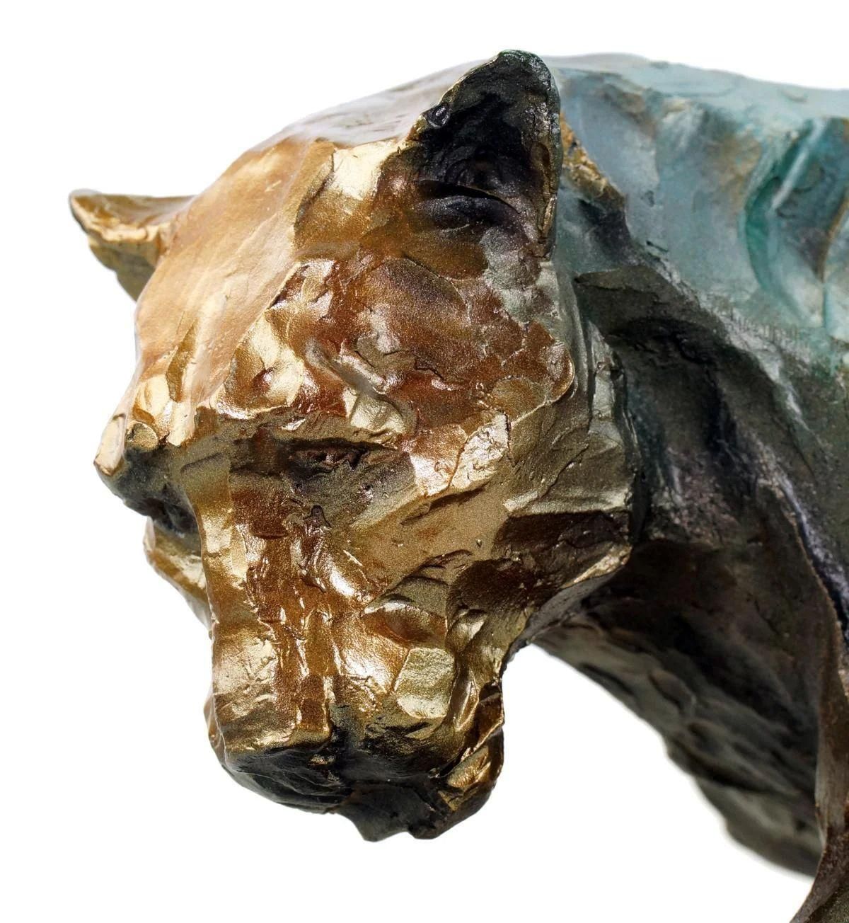 Walking Panther Statue In The Style Of Rembrandt Bugatti Bronze Sculpture photo vintage