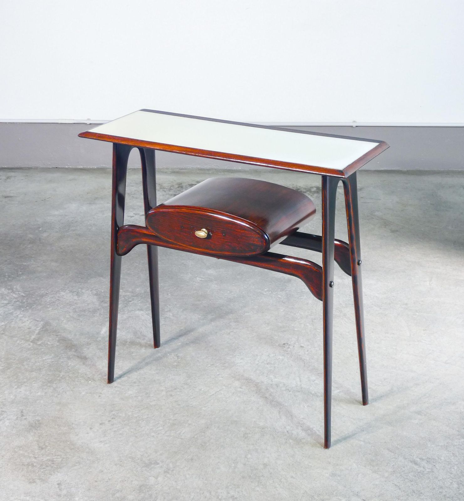 Console, Design Ignazio Gardella In Wood, Drawer And Glass Top. 1950s photo 1475.0