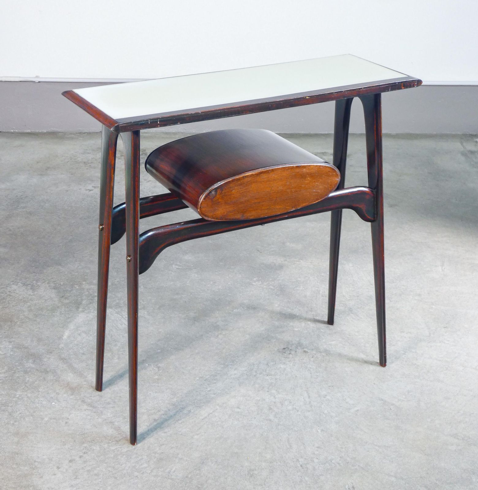 photo for sale Console, Design Ignazio Gardella In Wood, Drawer And Glass Top. 1950s