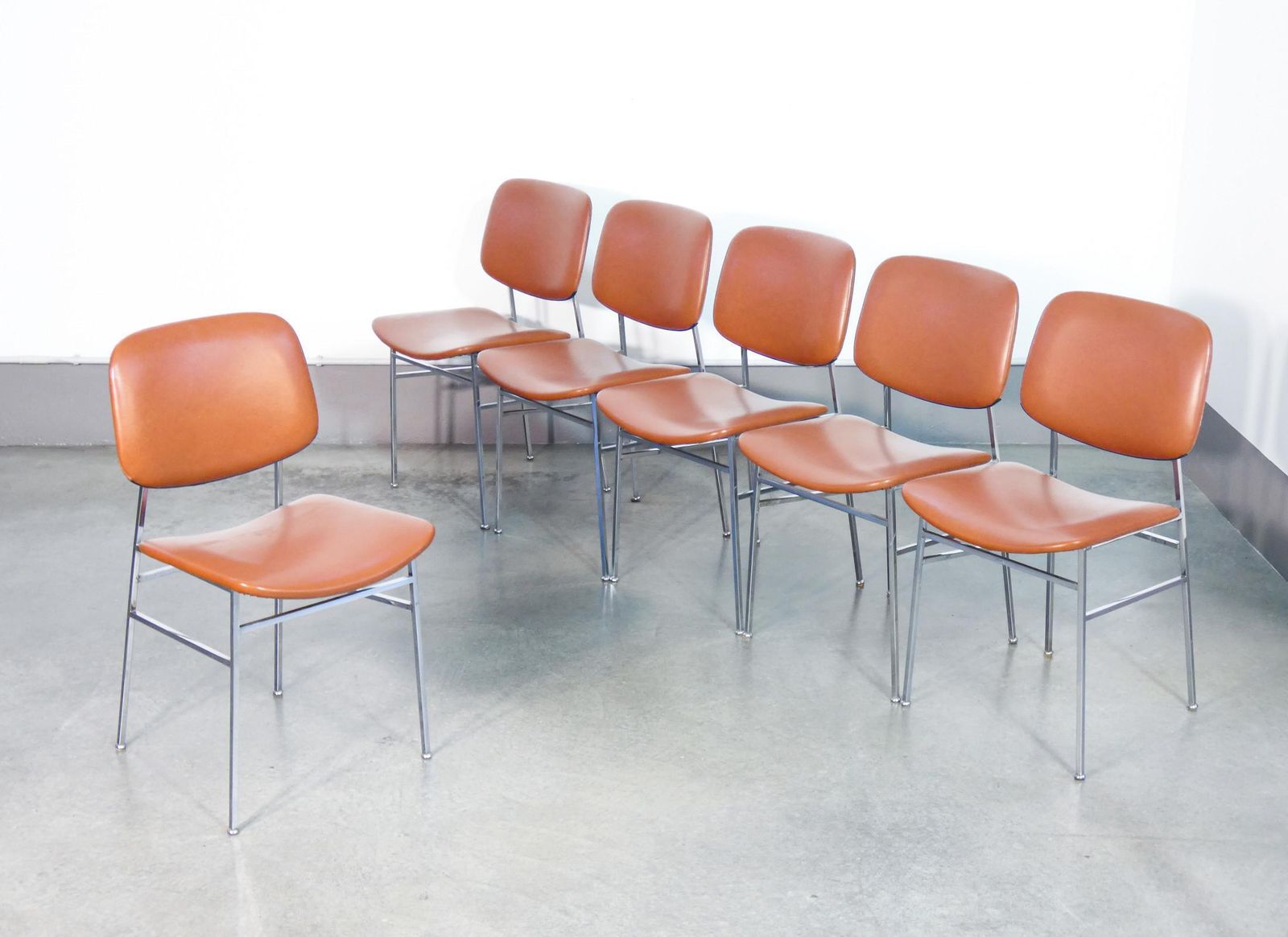 Set Of Six Italian Design Chairs From The 1960s, Made Of Chrome Metal And Skai photo furniture