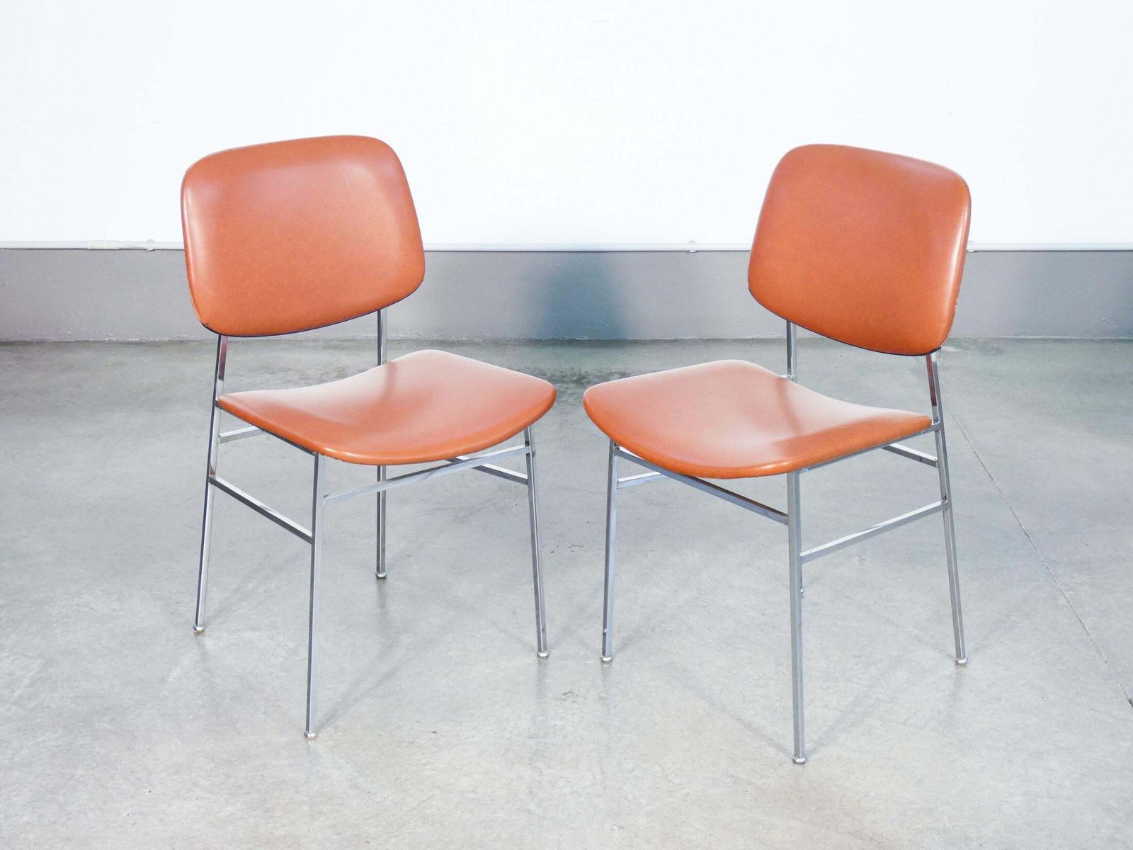 Set Of Six Italian Design Chairs From The 1960s, Made Of Chrome Metal And Skai photo for sale