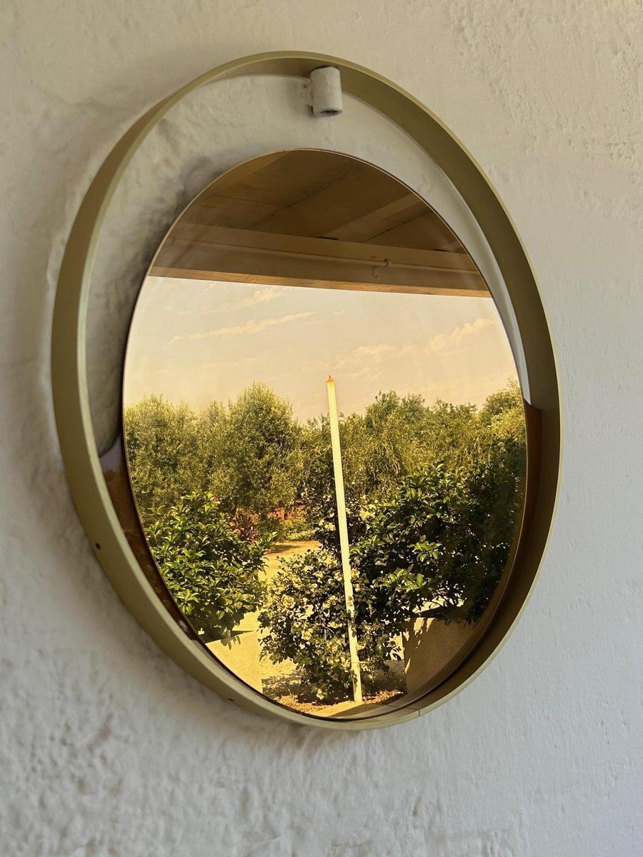 Italian Brass And Smoked Glass Mirror, 1970s photo vinterior