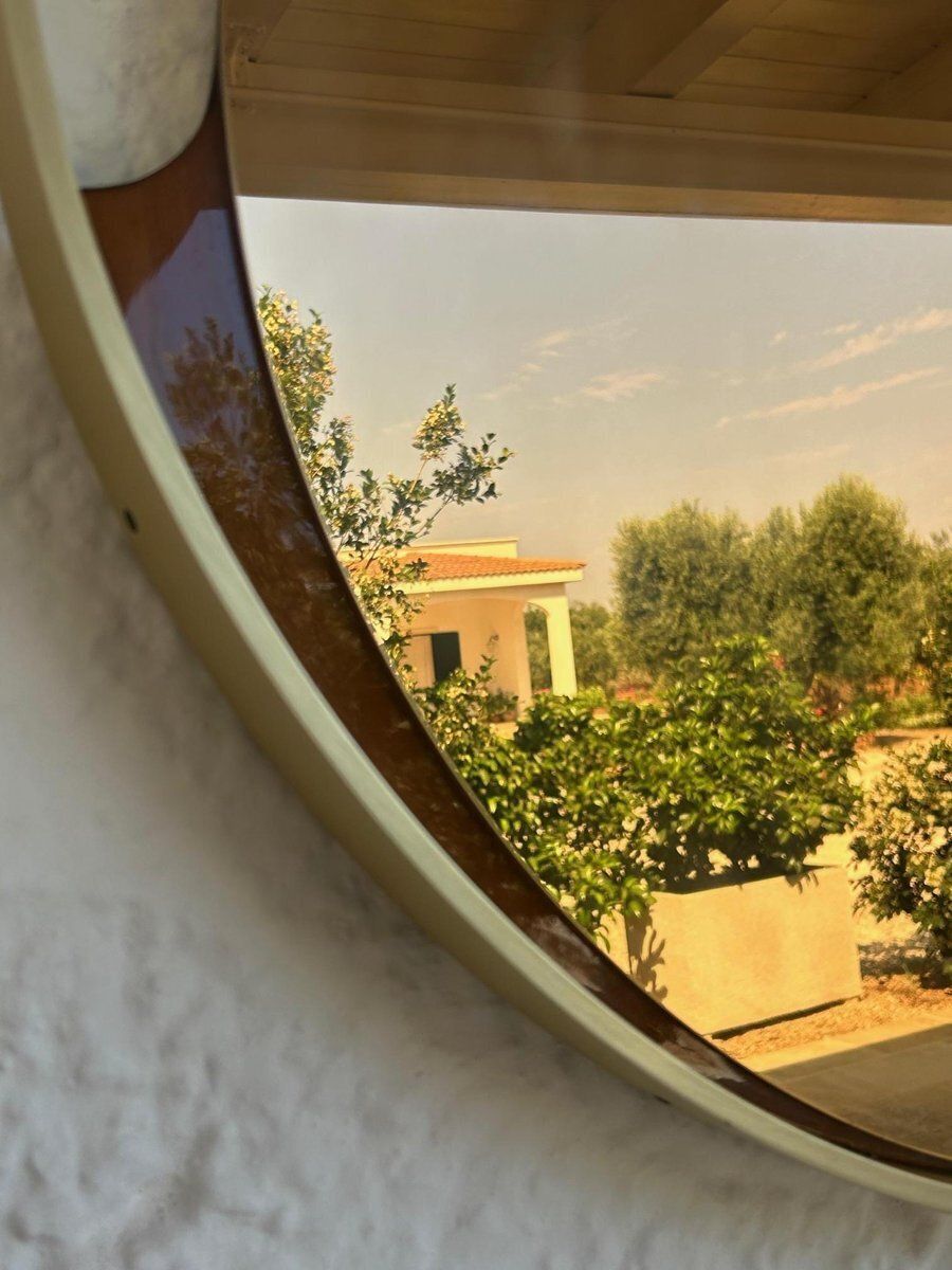 Italian Brass And Smoked Glass Mirror, 1970s photo buy