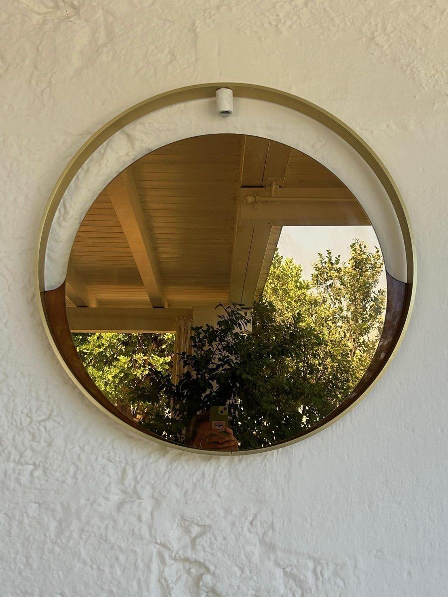photo vinterior Italian Brass And Smoked Glass Mirror, 1970s