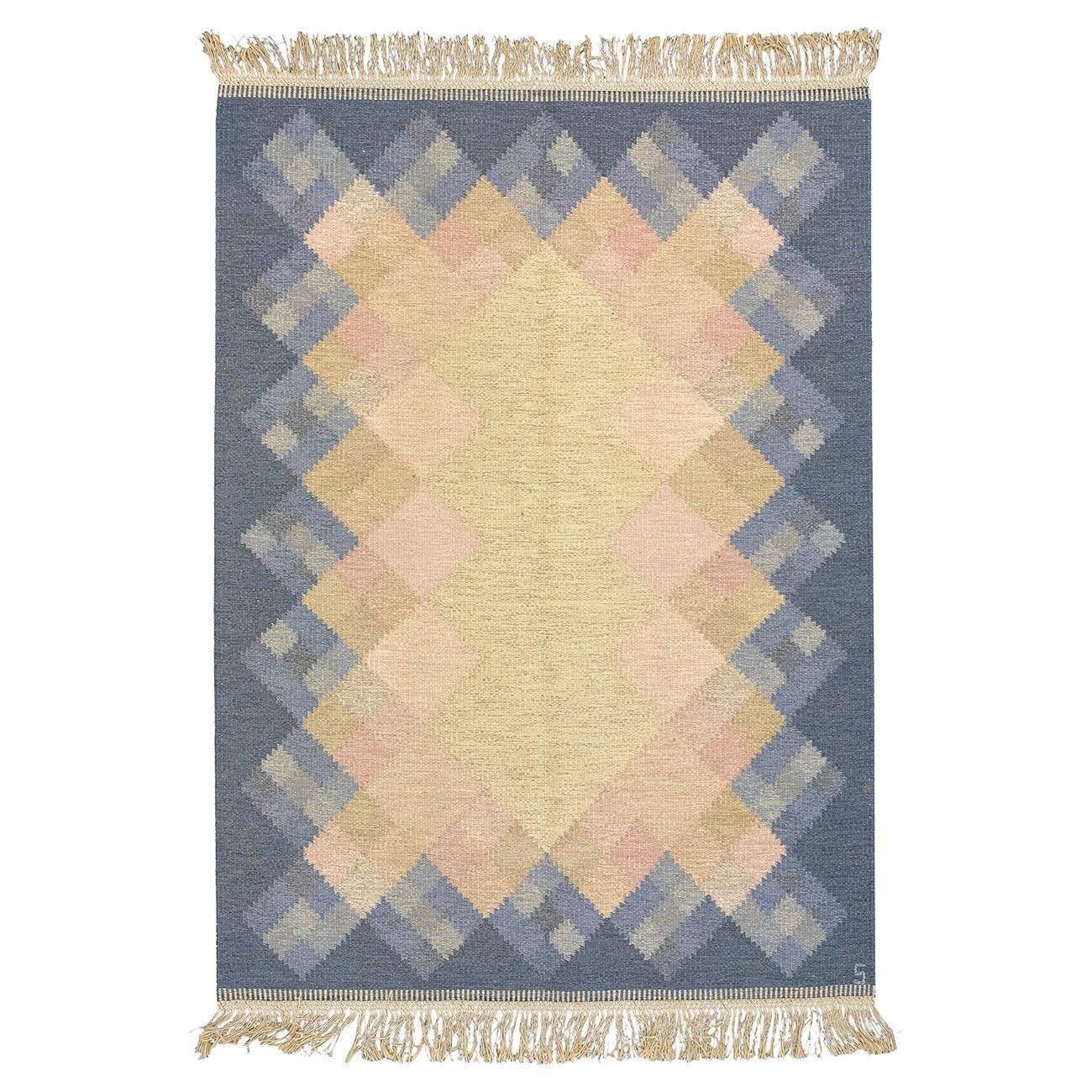 Swedish Rug Flat Weave Signed Piece