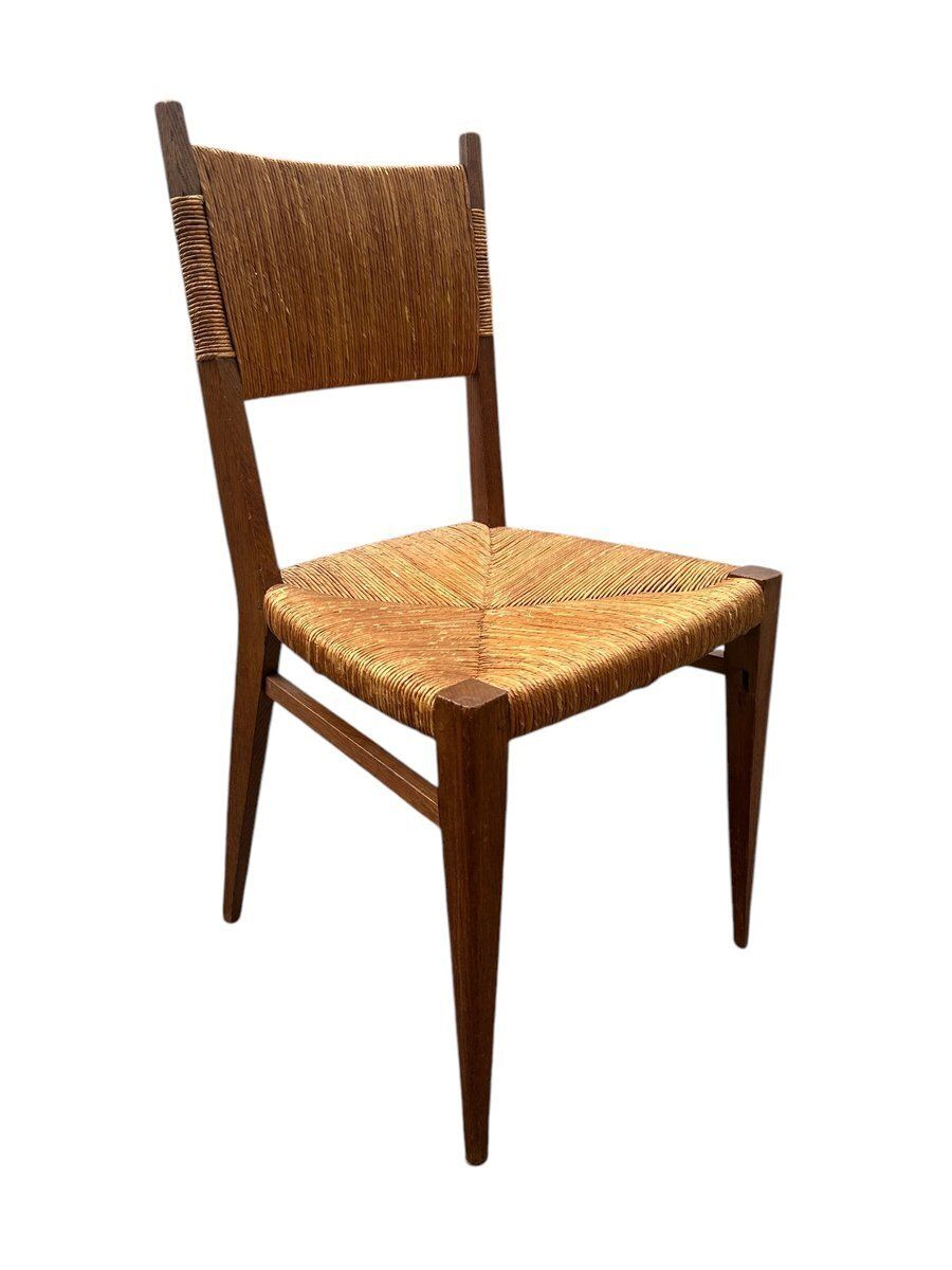Set Of Straw Chairs By Marcel Gascoin, 1950s