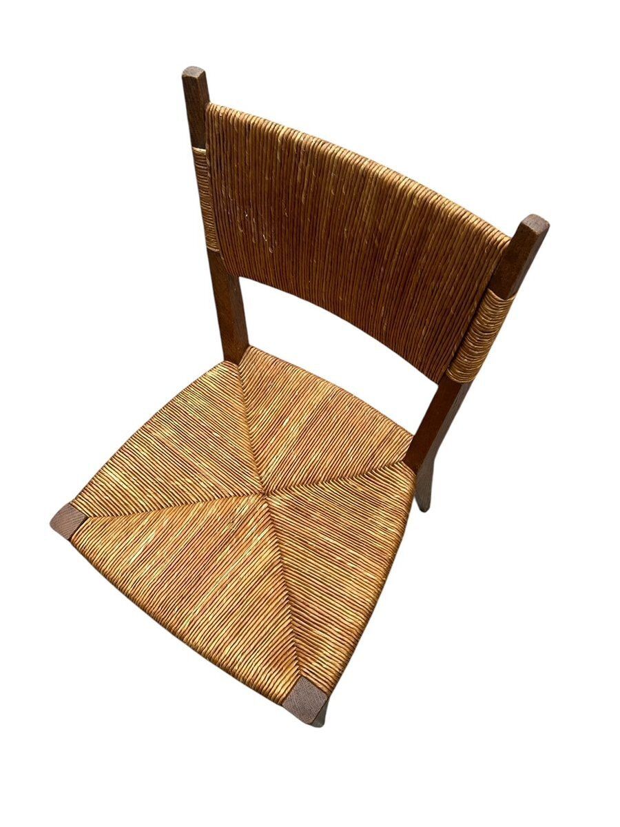 Set Of Straw Chairs By Marcel Gascoin, 1950s photo Furniture