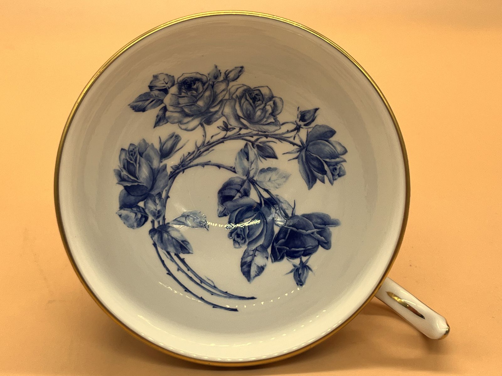 Aynsley China Athens Shape Elizabeth Rose Blue Design Tea Cup & Saucer Duo. photo vintage