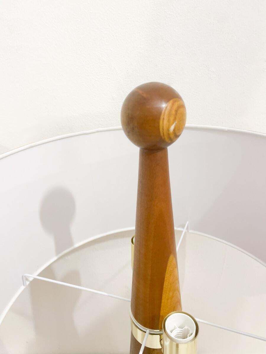 Pair Of Modern Conical Wooden Table Lamps, Boucle Lampshade, Italy photo 3503.0