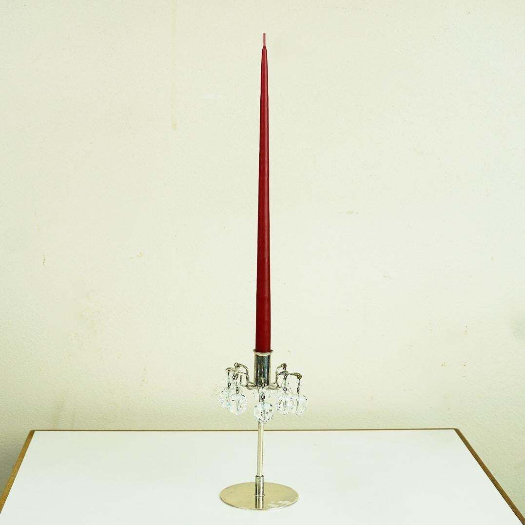 Austrian Midcentury J L Lobmeyr Crystal Glass Silver Candleholder photo vintage