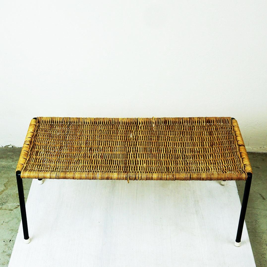 Austrian Midcentury Black Steel And Wicker Side Table By Carl Auböck photo furniture