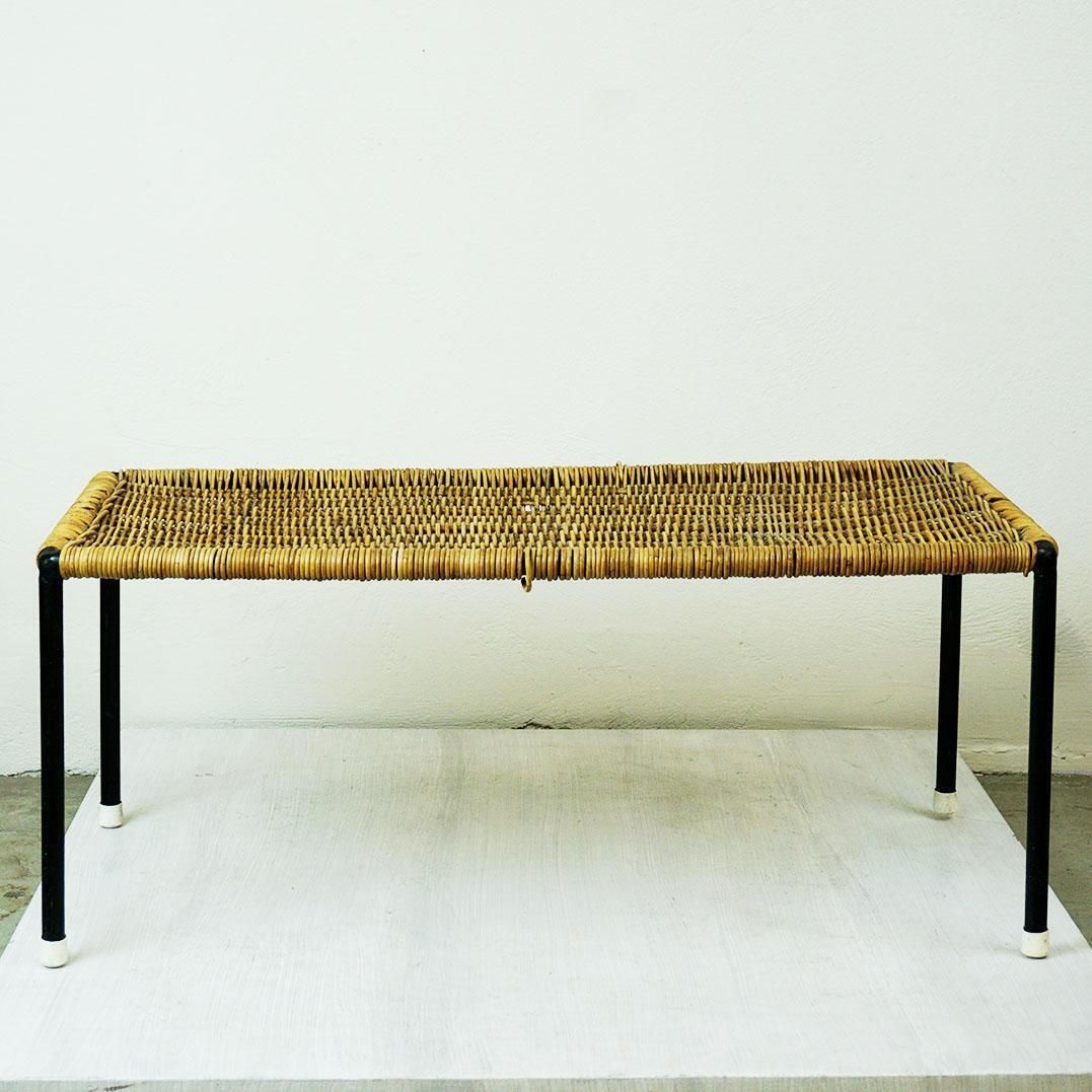 Austrian Midcentury Black Steel And Wicker Side Table By Carl Auböck photo 1207.0