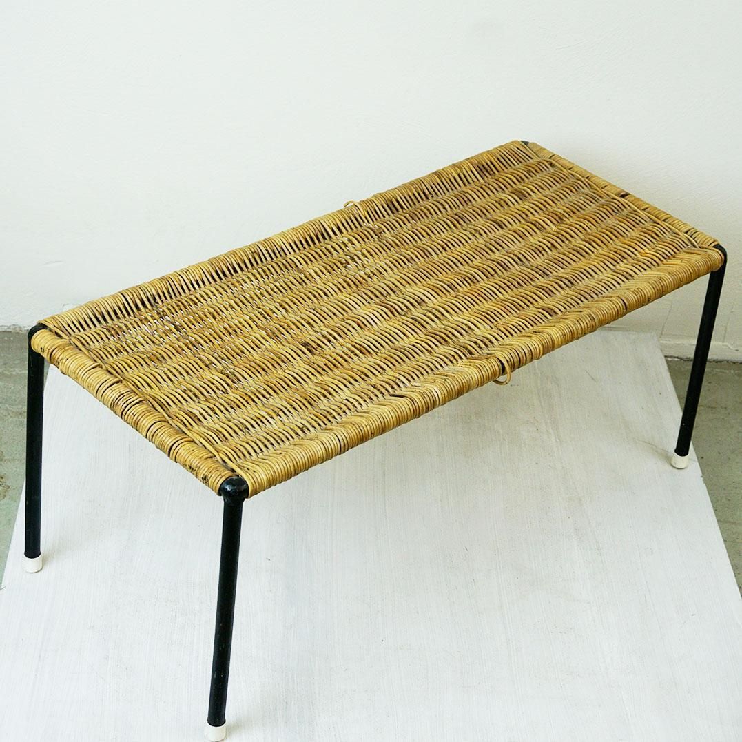 Austrian Midcentury Black Steel And Wicker Side Table By Carl Auböck photo buy