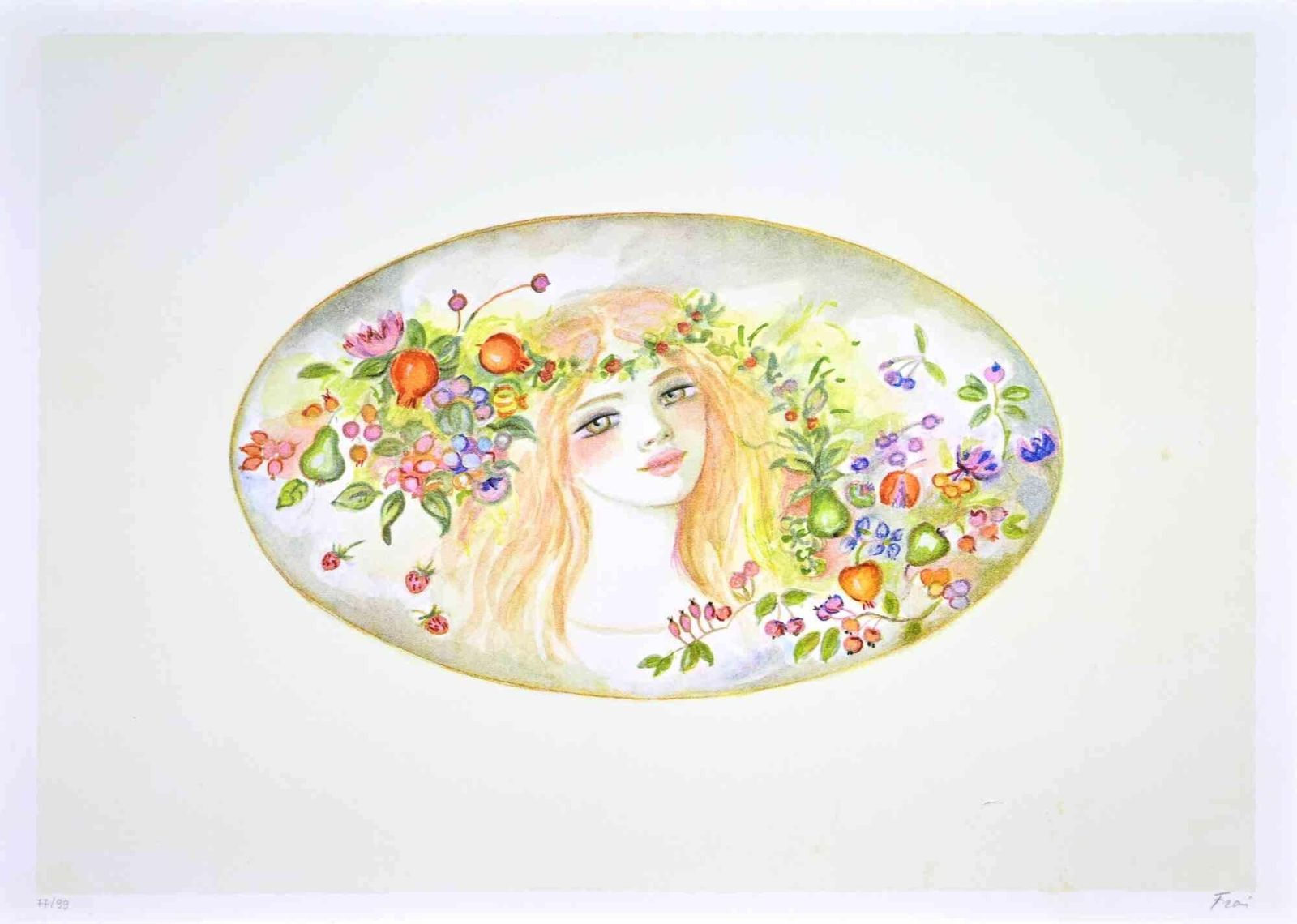 Felicita Fraiportrait With A Garland Of Flowers   Lithograph By Felicita Frai   1980s1980s