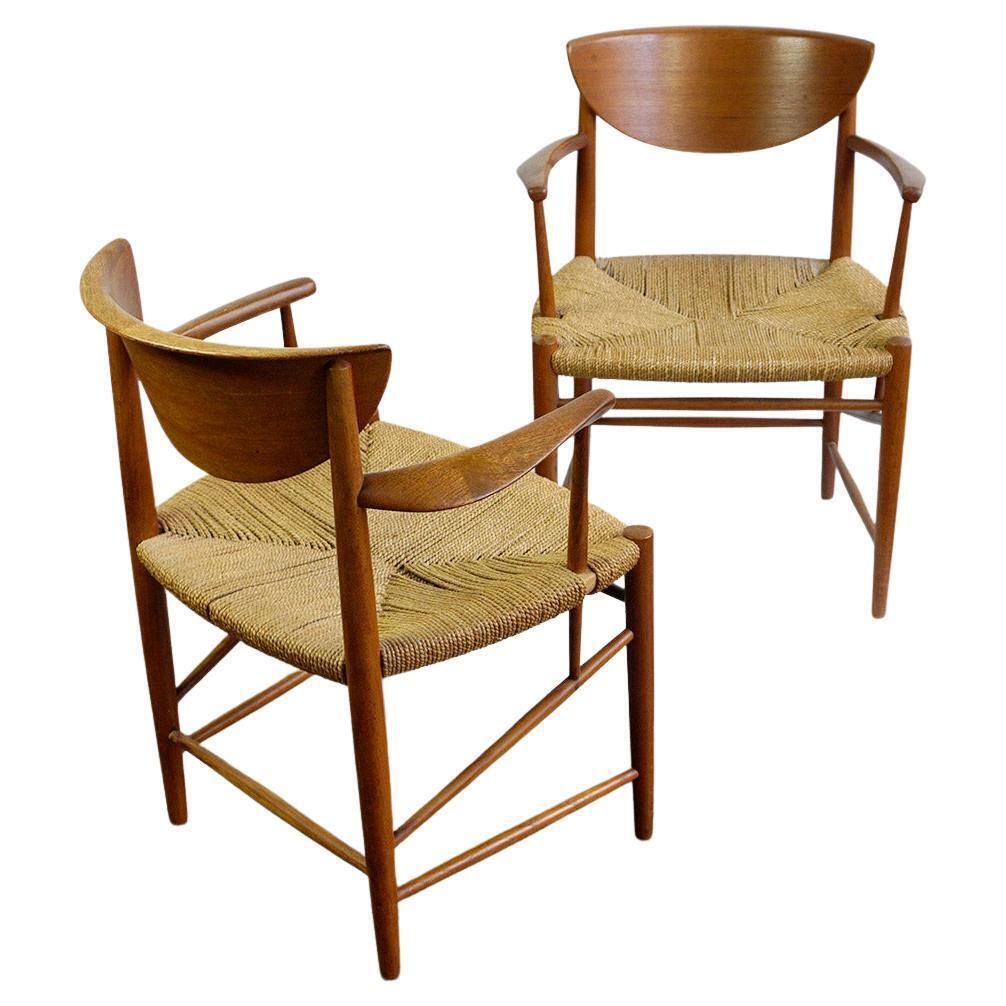 Pair Of Teak Armchair Mod. 317 By Peter Hvidt For Soborg Mobler Denmark