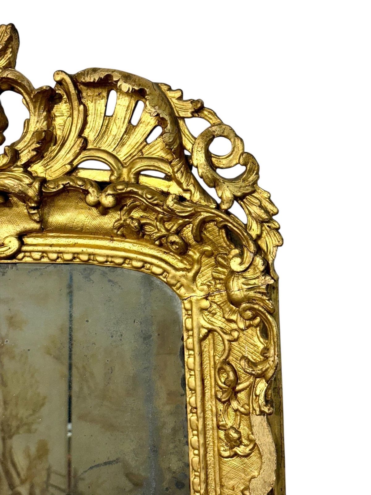 18th Century French Louis XV Giltwood Mirror With Original Mercury Glass photo furniture
