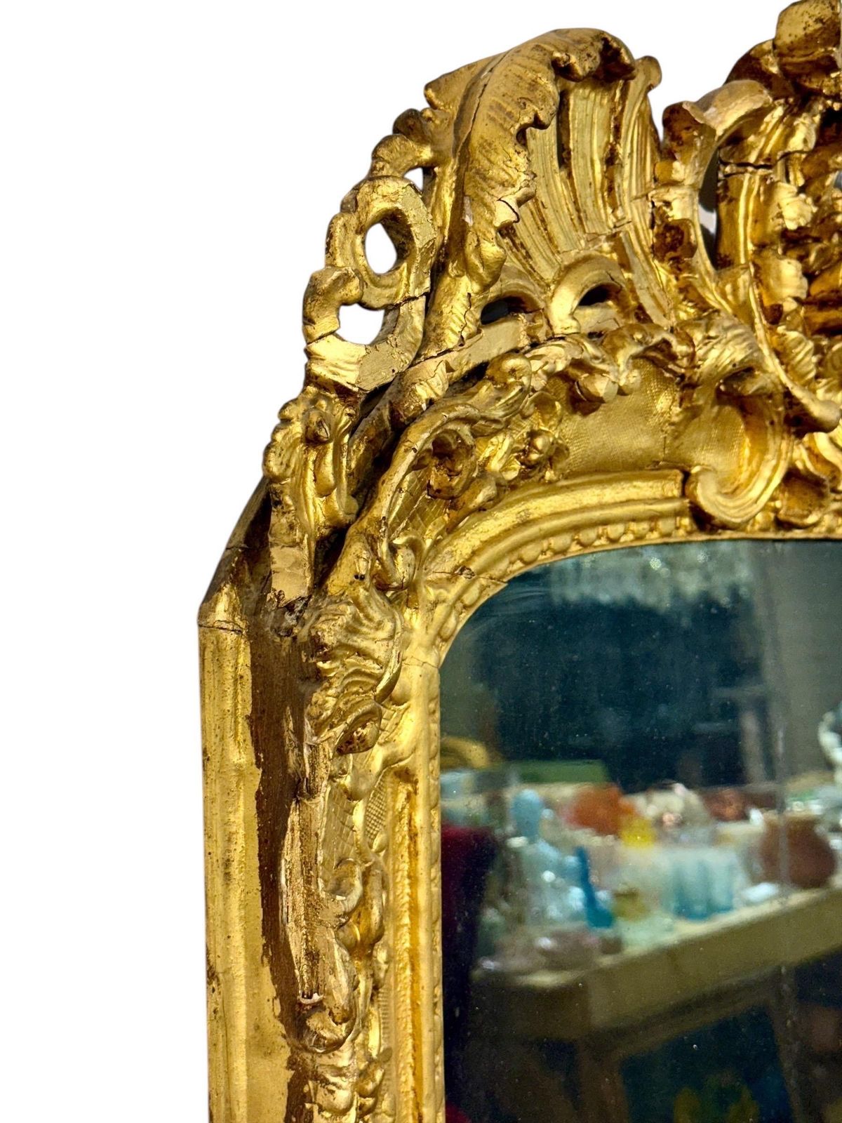 photo for sale 18th Century French Louis XV Giltwood Mirror With Original Mercury Glass