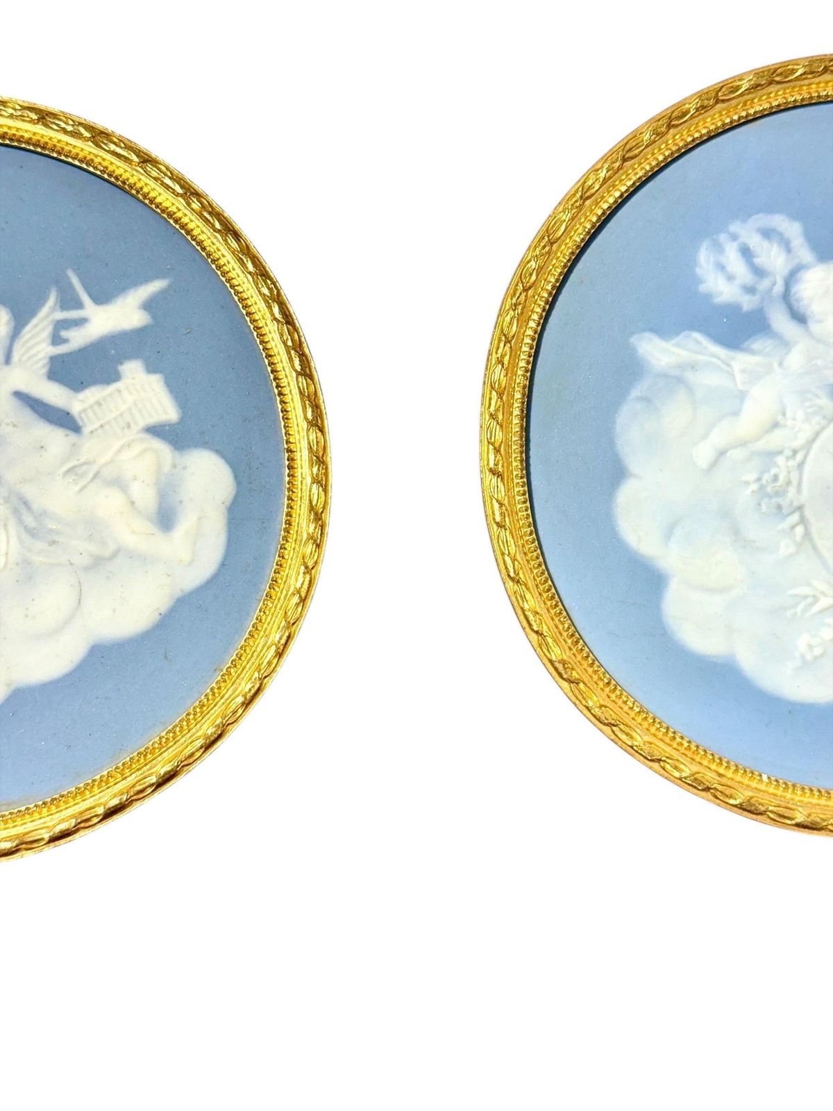 Pair Of Limoges Ceramic Plaques With Cherubs, C.1880 photo for sale
