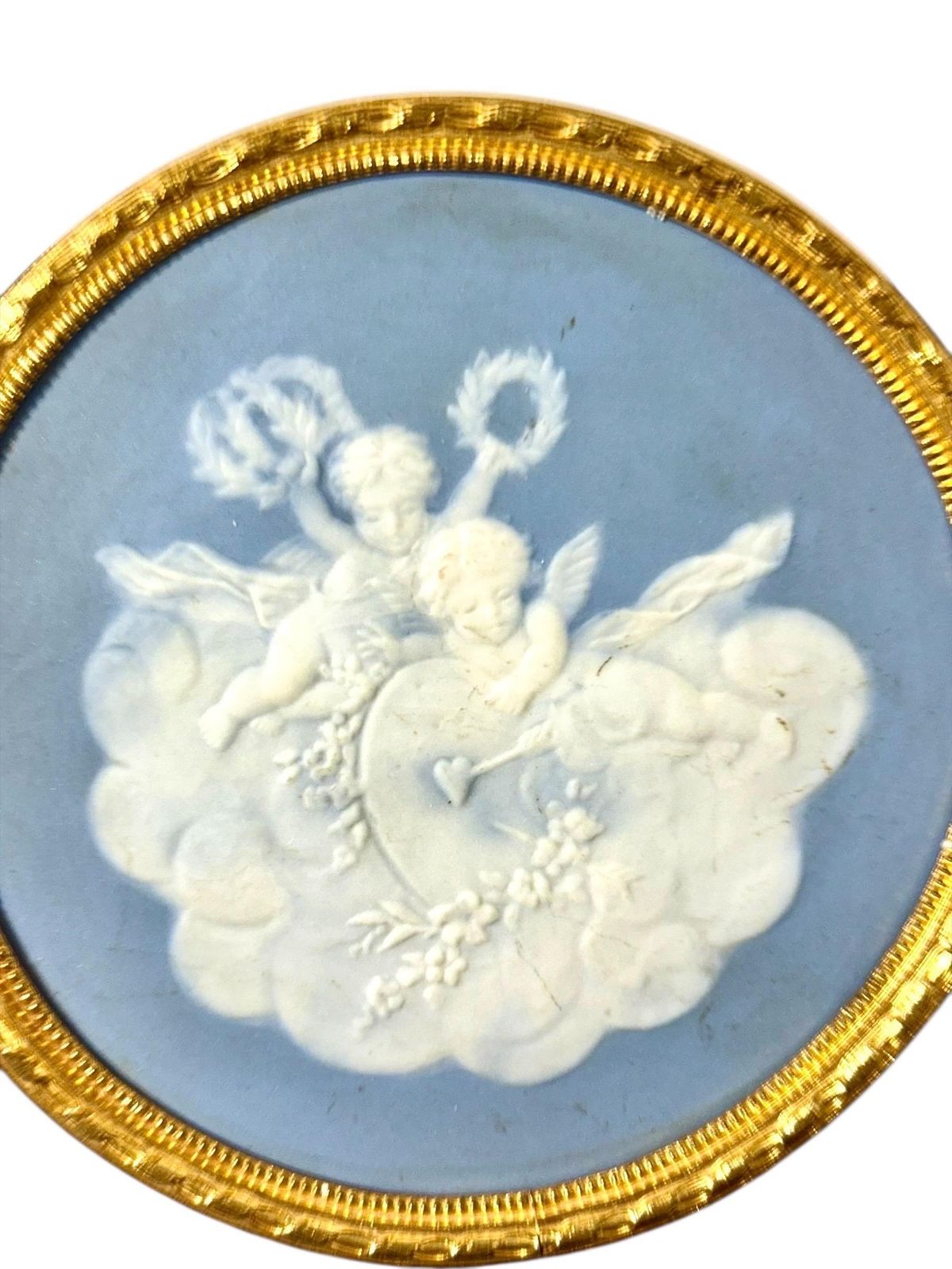 photo for sale Pair Of Limoges Ceramic Plaques With Cherubs, C.1880