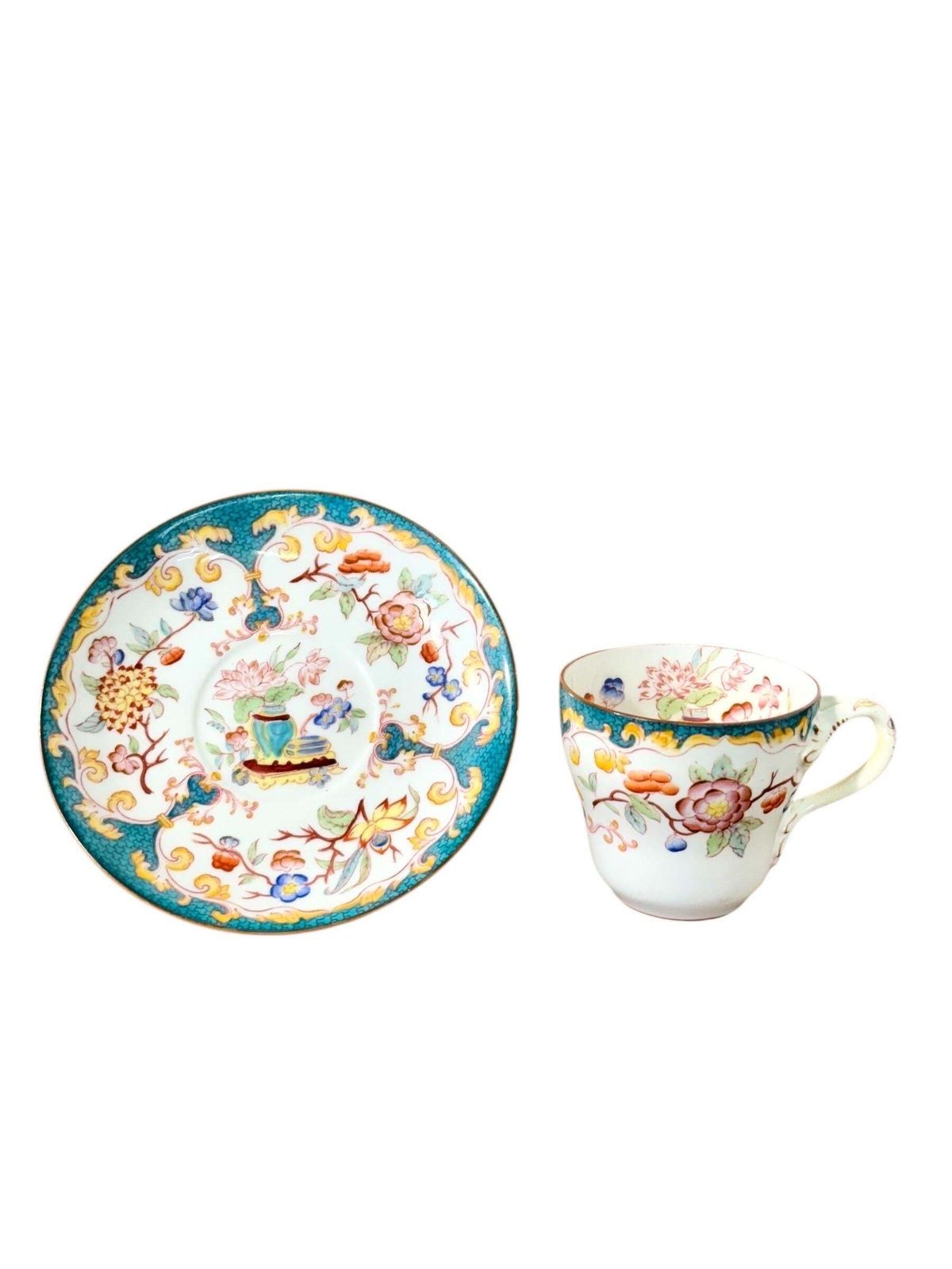 photo vinterior 19th Century Set Of Four Samson Paris Polychrome Demitasse Cups & Saucers