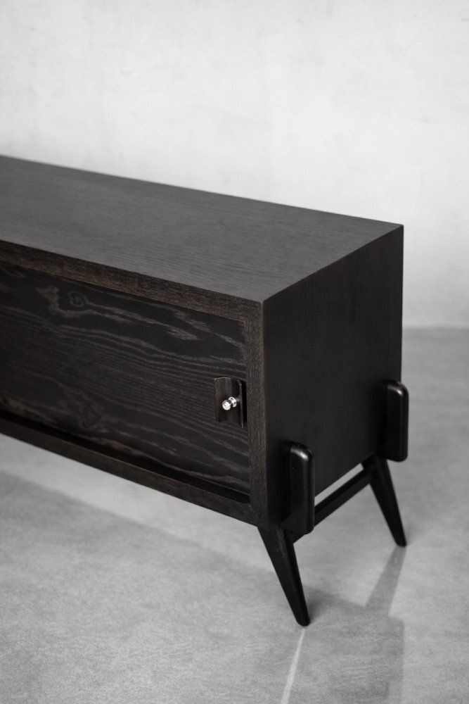 Mid Century Modern Scandinavian Dark Oak Sideboard With Wooden & Metal Handles, 1960s photo vintage