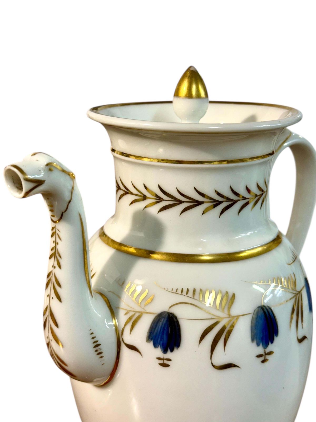 photo for sale Early 19th Century Paris Porcelain Coffee Pot With Gilding & Blue Florals