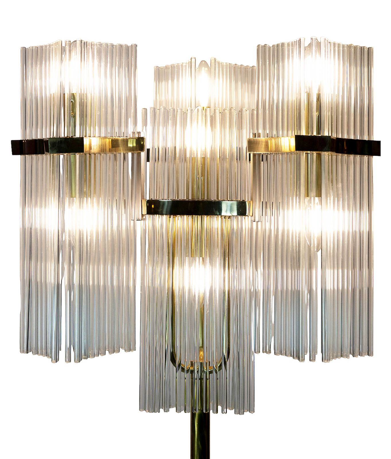 Pair Of Italian Brass And Glass Floor Lamps By Gaetano Sciolari, 1970's photo Lighting