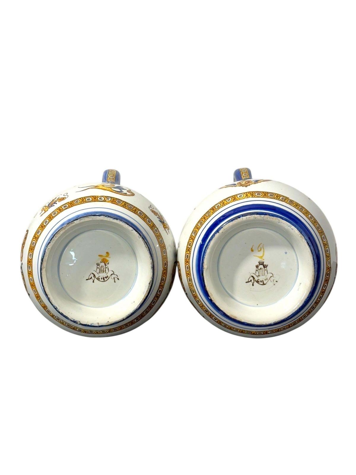 Pair Of Gien Renaissance Revival Faience Pitchers, 19th Century photo 1388.0