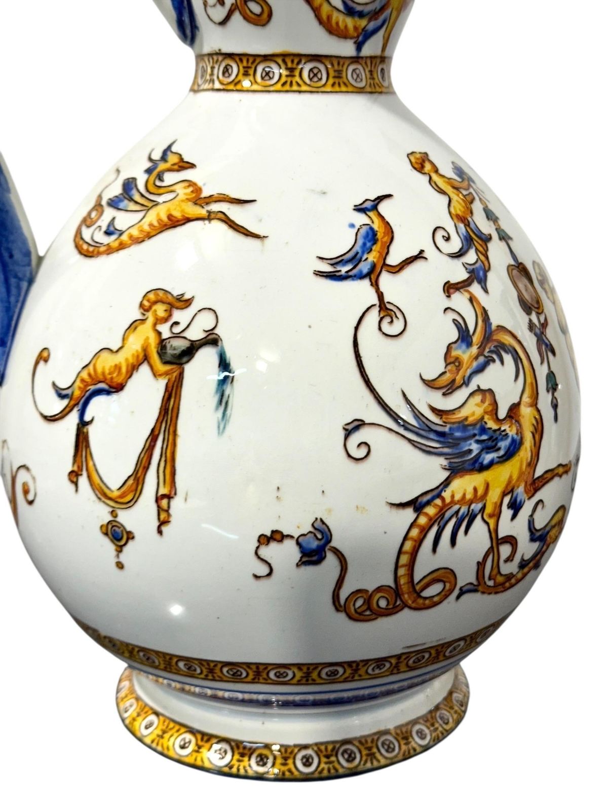 Pair Of Gien Renaissance Revival Faience Pitchers, 19th Century photo vinterior