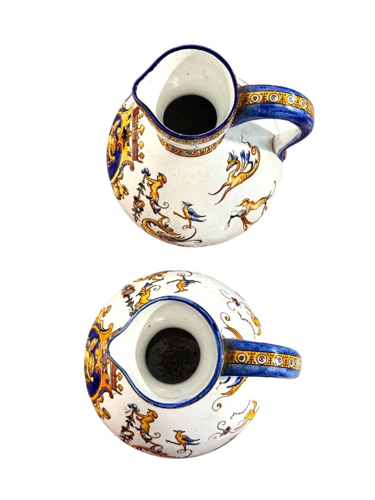 Pair Of Gien Renaissance Revival Faience Pitchers, 19th Century photo buy