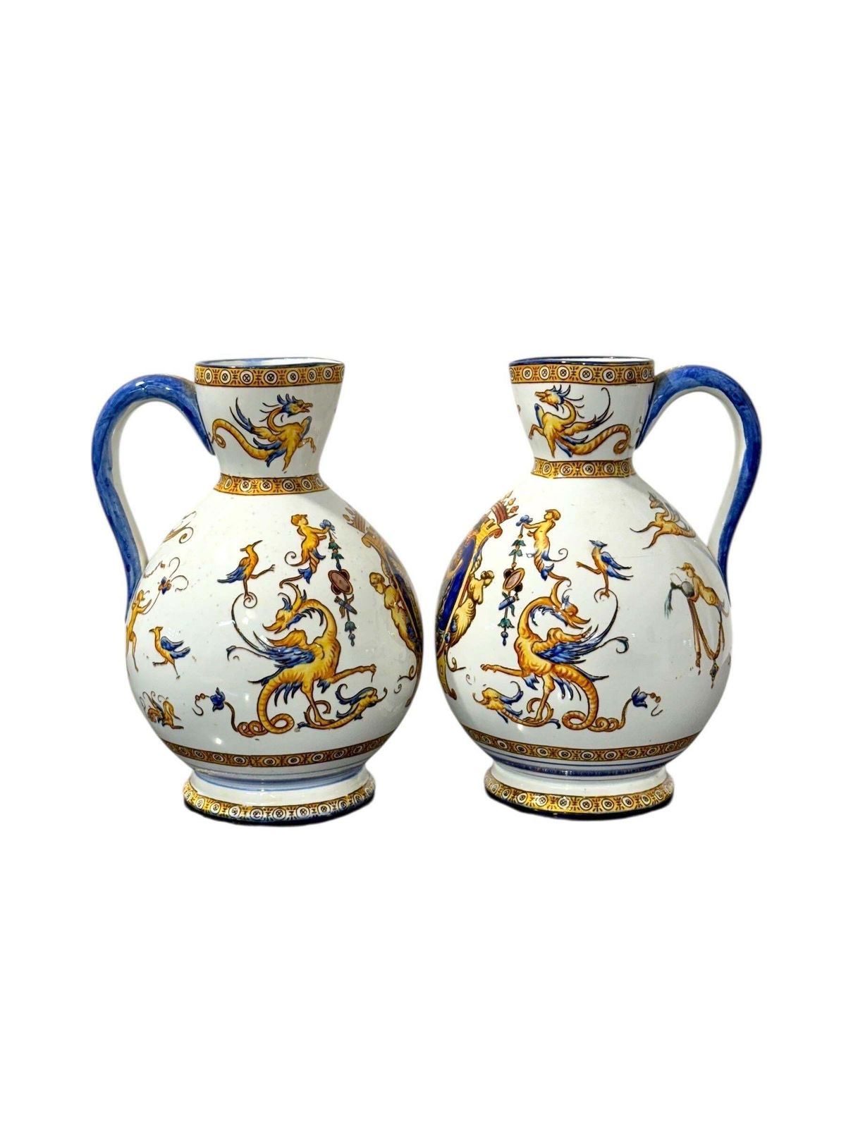photo furniture Pair Of Gien Renaissance Revival Faience Pitchers, 19th Century