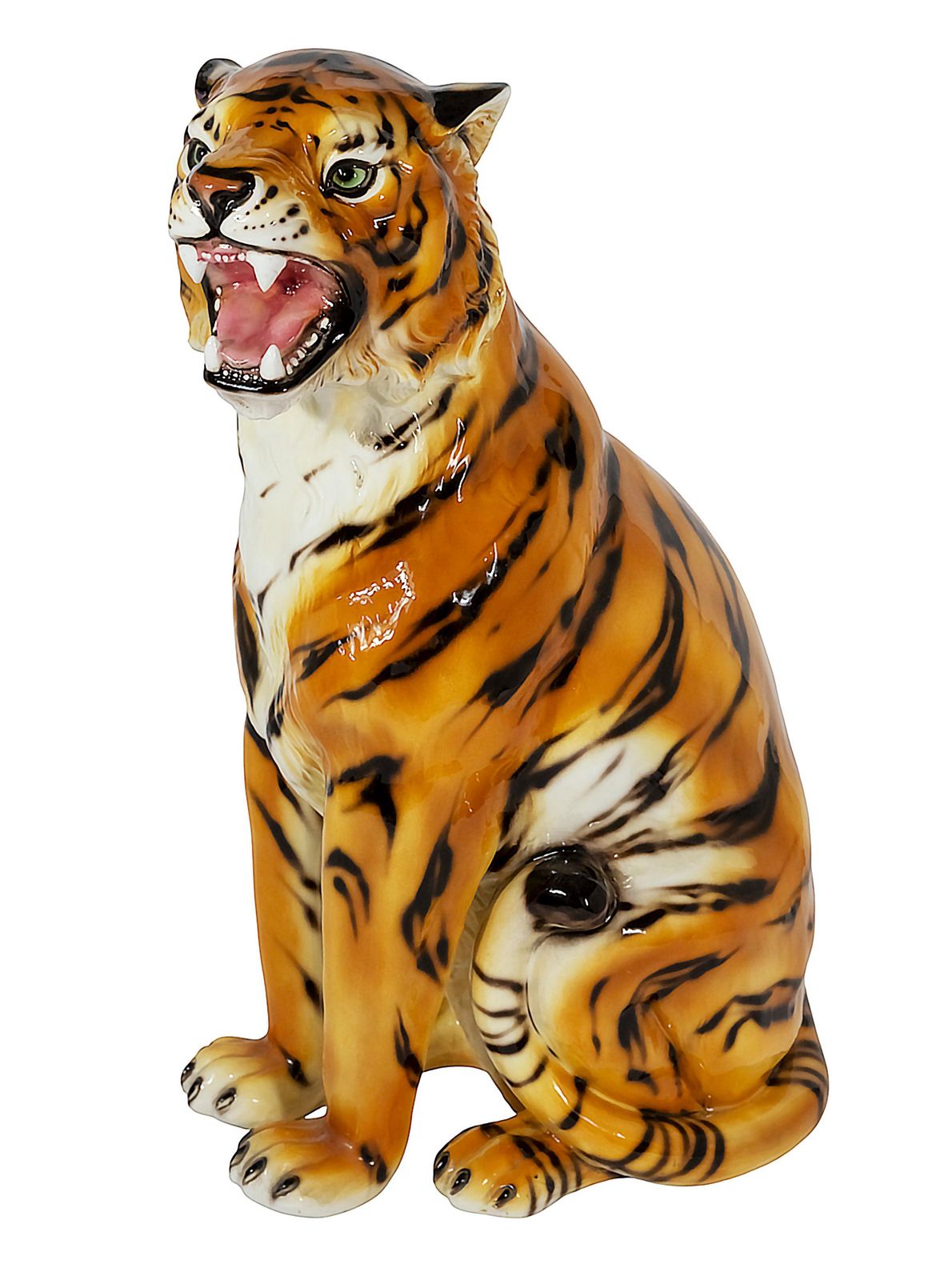 Large Vintage Italian Hand Made Glazed Ceramic Tiger Sculpture photo furniture