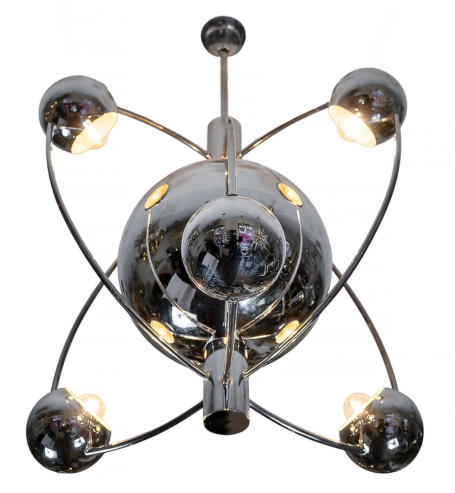 Mid Century Space Age Italian Reggiani Chrome Chandelier, Circa 1960 photo Lighting