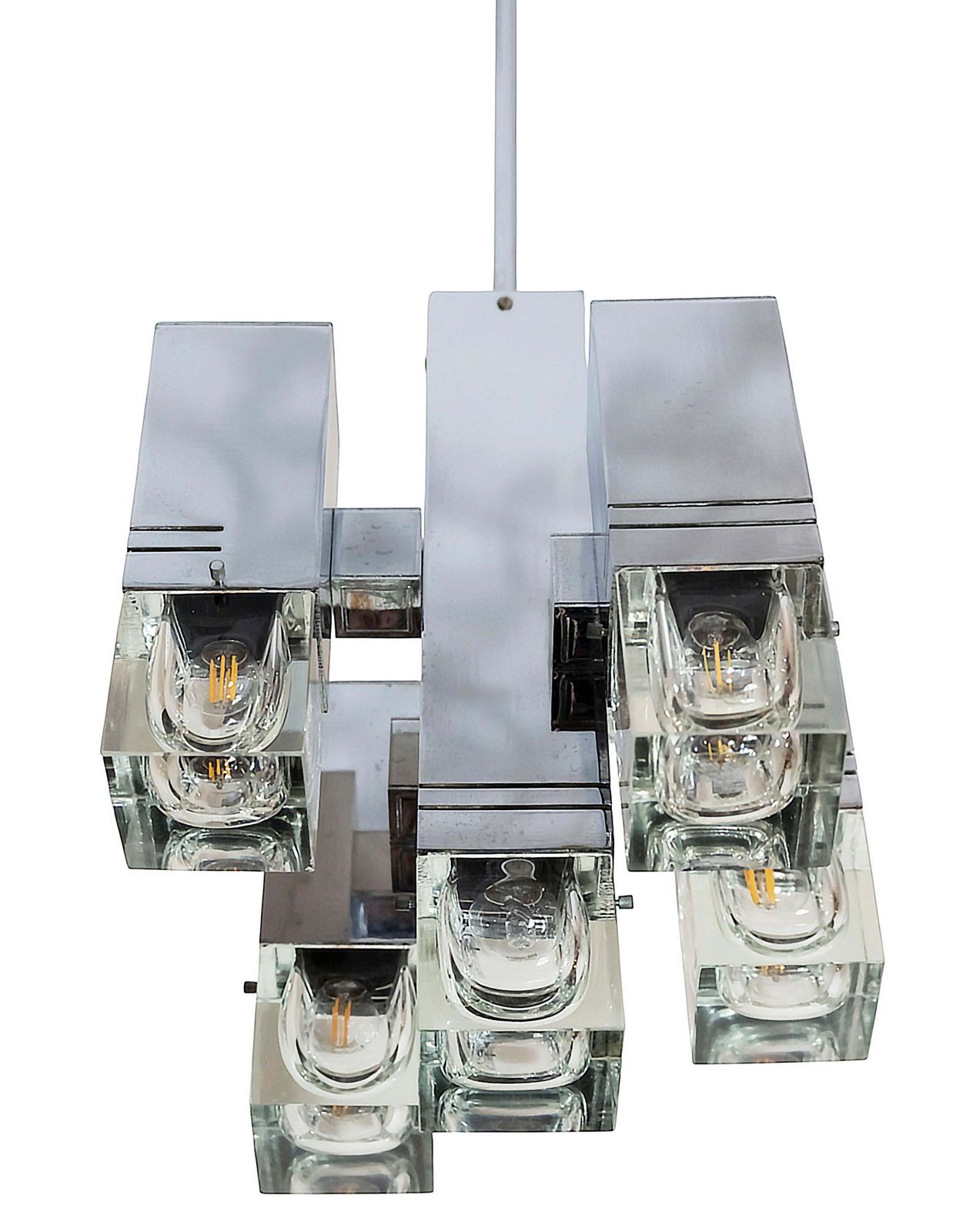 Mid Century Italian Sciolari Chrome And Glass Chandelier, Circa 1970 photo Lighting