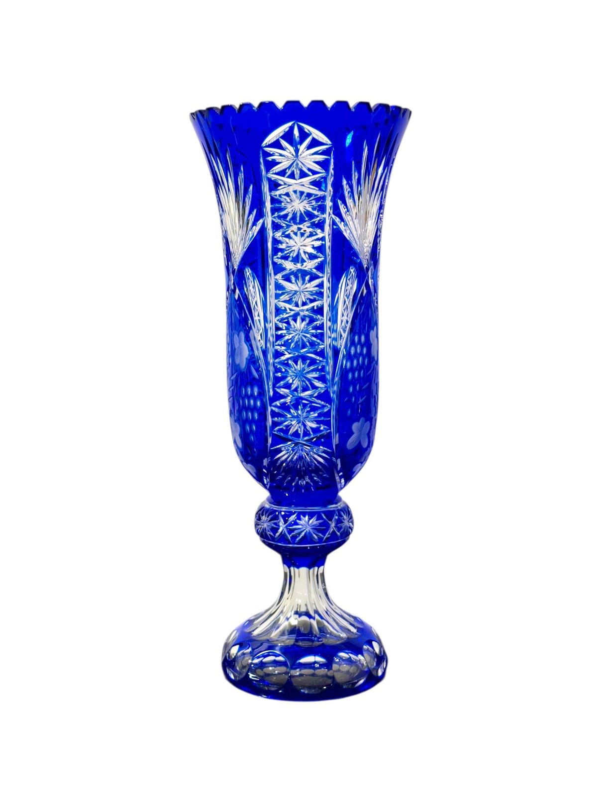 Large Blue Overlay Bohemian Crystal Vase On Pedestal Base photo furniture