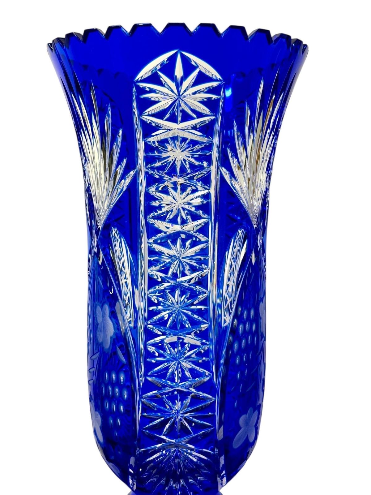 Large Blue Overlay Bohemian Crystal Vase On Pedestal Base photo 878.0