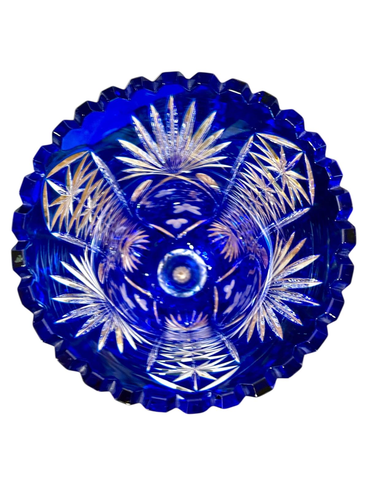 878.0 Large Blue Overlay Bohemian Crystal Vase On Pedestal Base photo