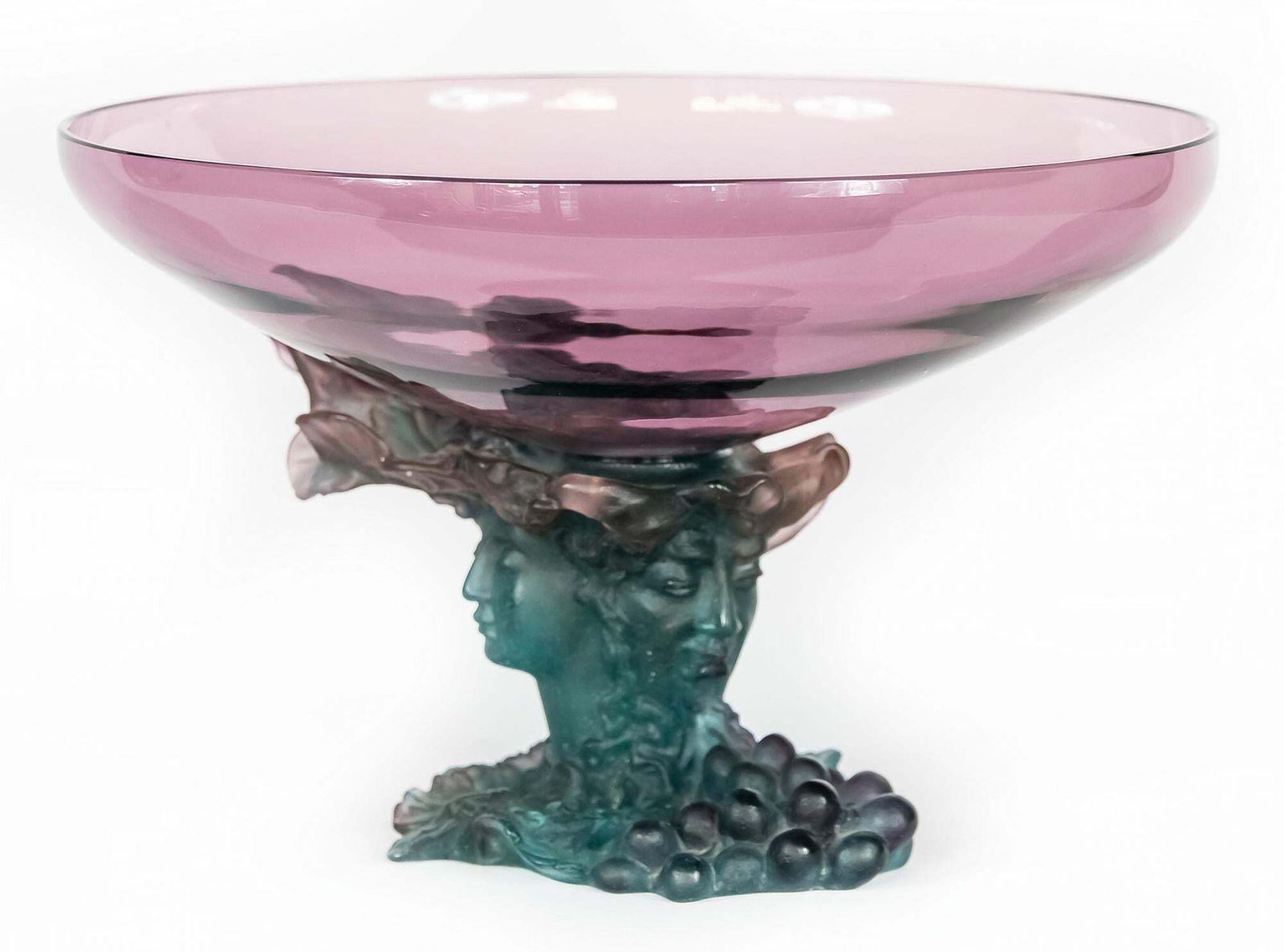 French Daum Bacchus Large Green Amethyst Vase Centerpiece Pâté De Verre photo for sale