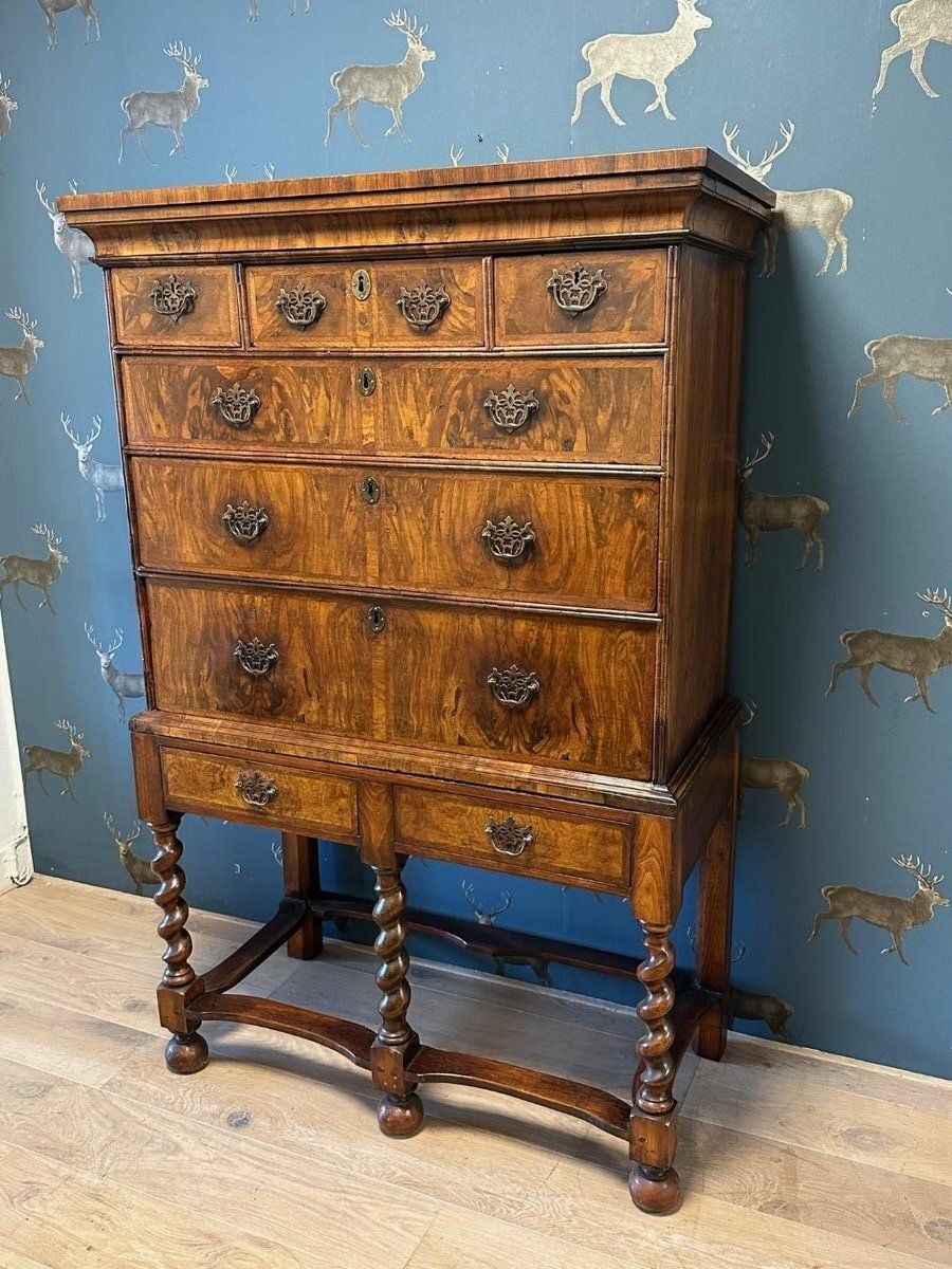 Antique Burl Walnut Chest, 18th Century photo vintage