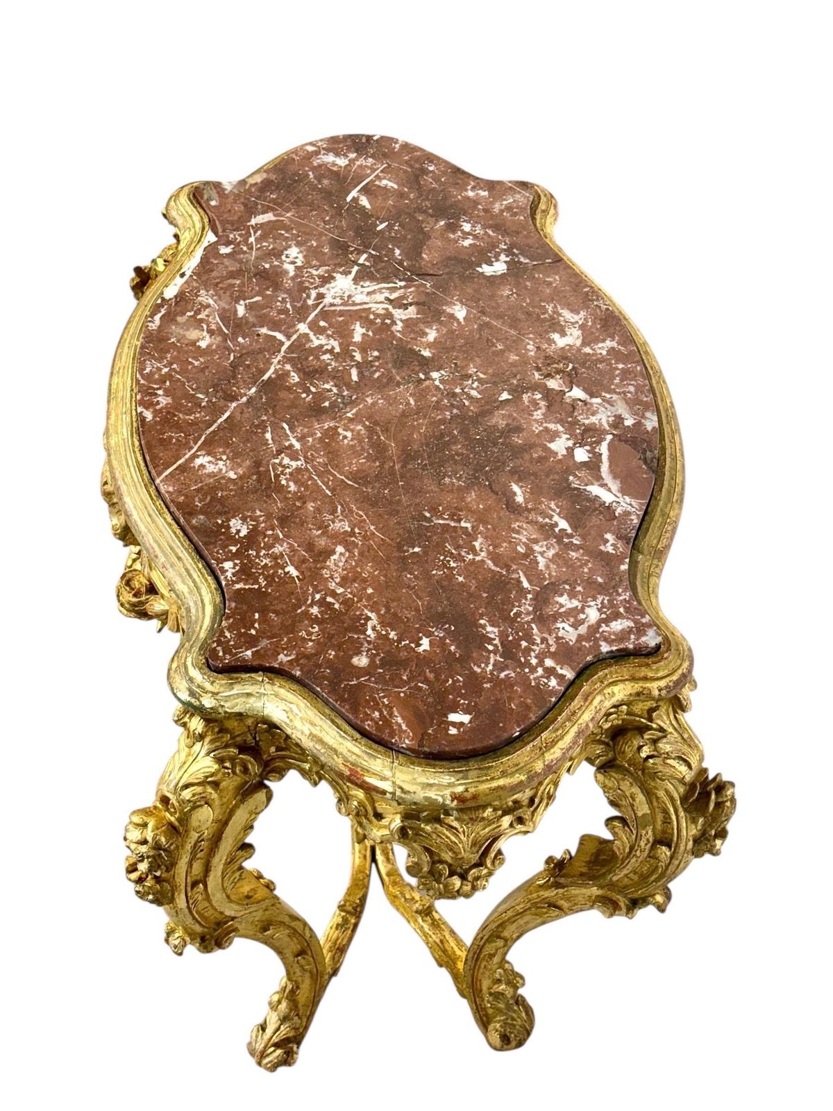 Louis XV Style Giltwood Center Table With Breccia Marble Top, 19th Century photo vinterior
