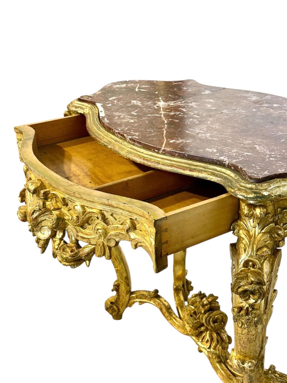 2977.0 Louis XV Style Giltwood Center Table With Breccia Marble Top, 19th Century photo