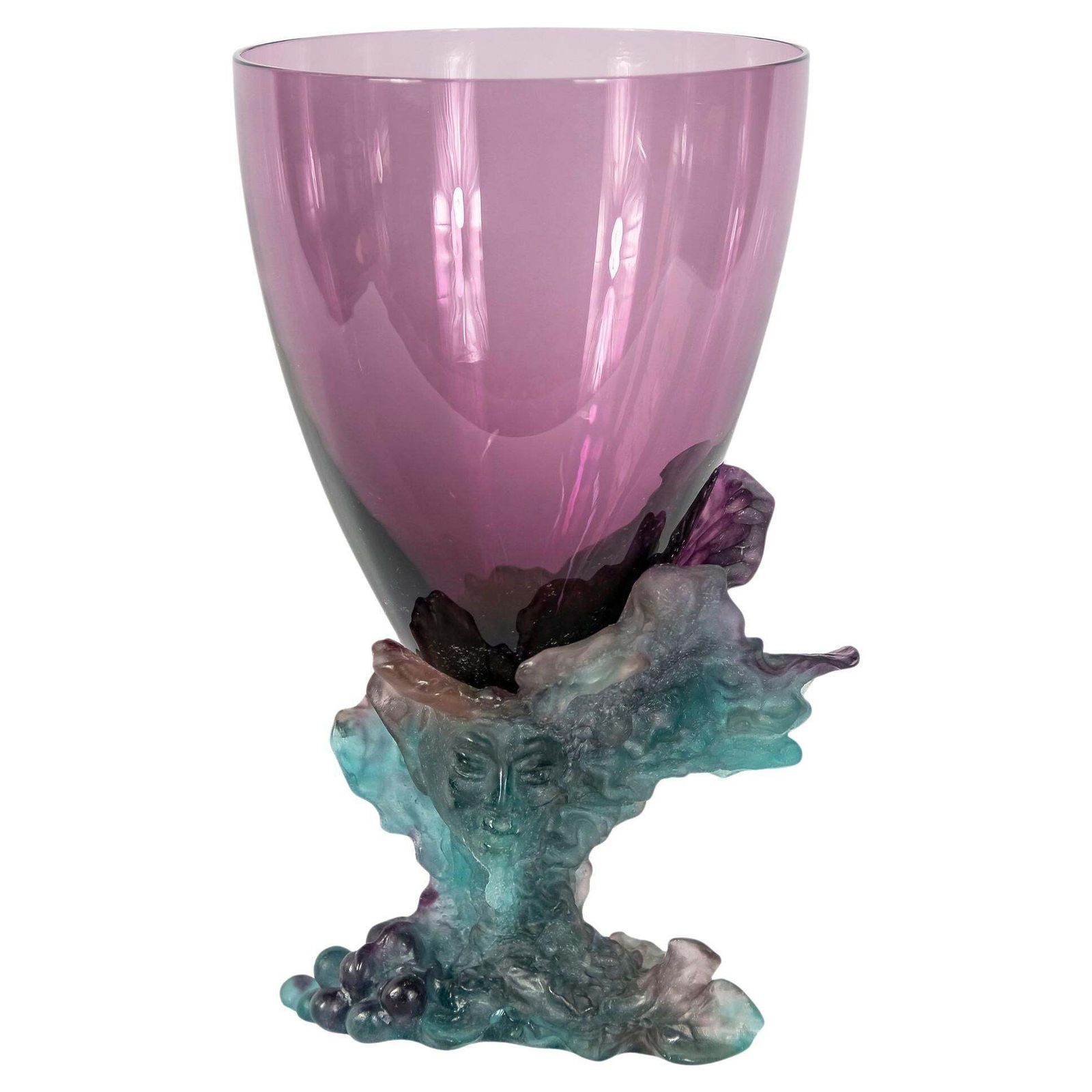 French Daum Bacchus Green Amethyst Vase Centerpiece Pâté De Verre