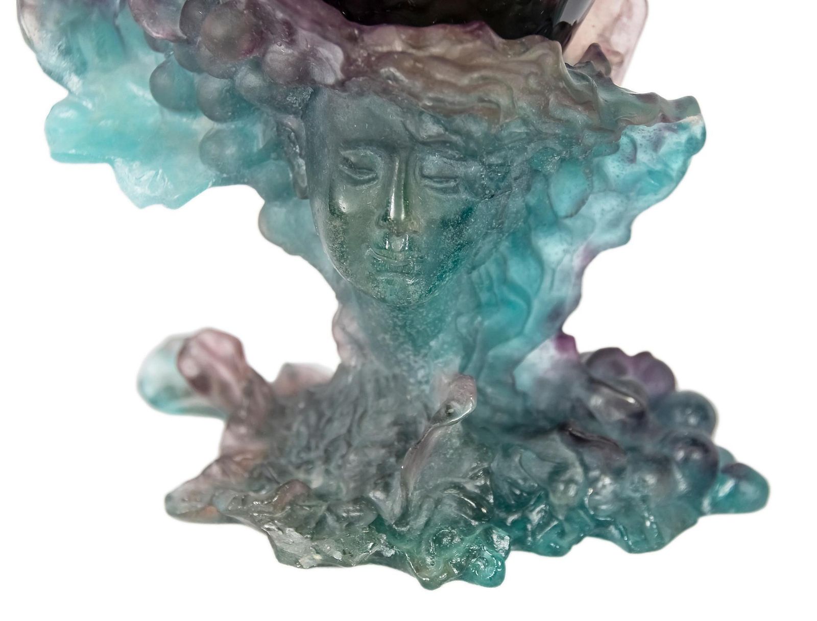 French Daum Bacchus Green Amethyst Vase Centerpiece Pâté De Verre photo vinterior