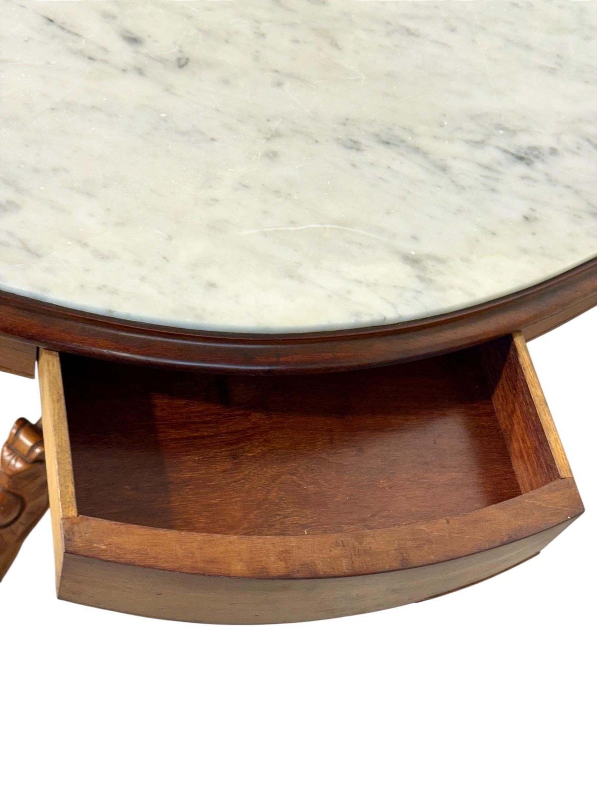 19th Century French Walnut Center Table With Shaped Marble Top And Drawers photo 1686.0