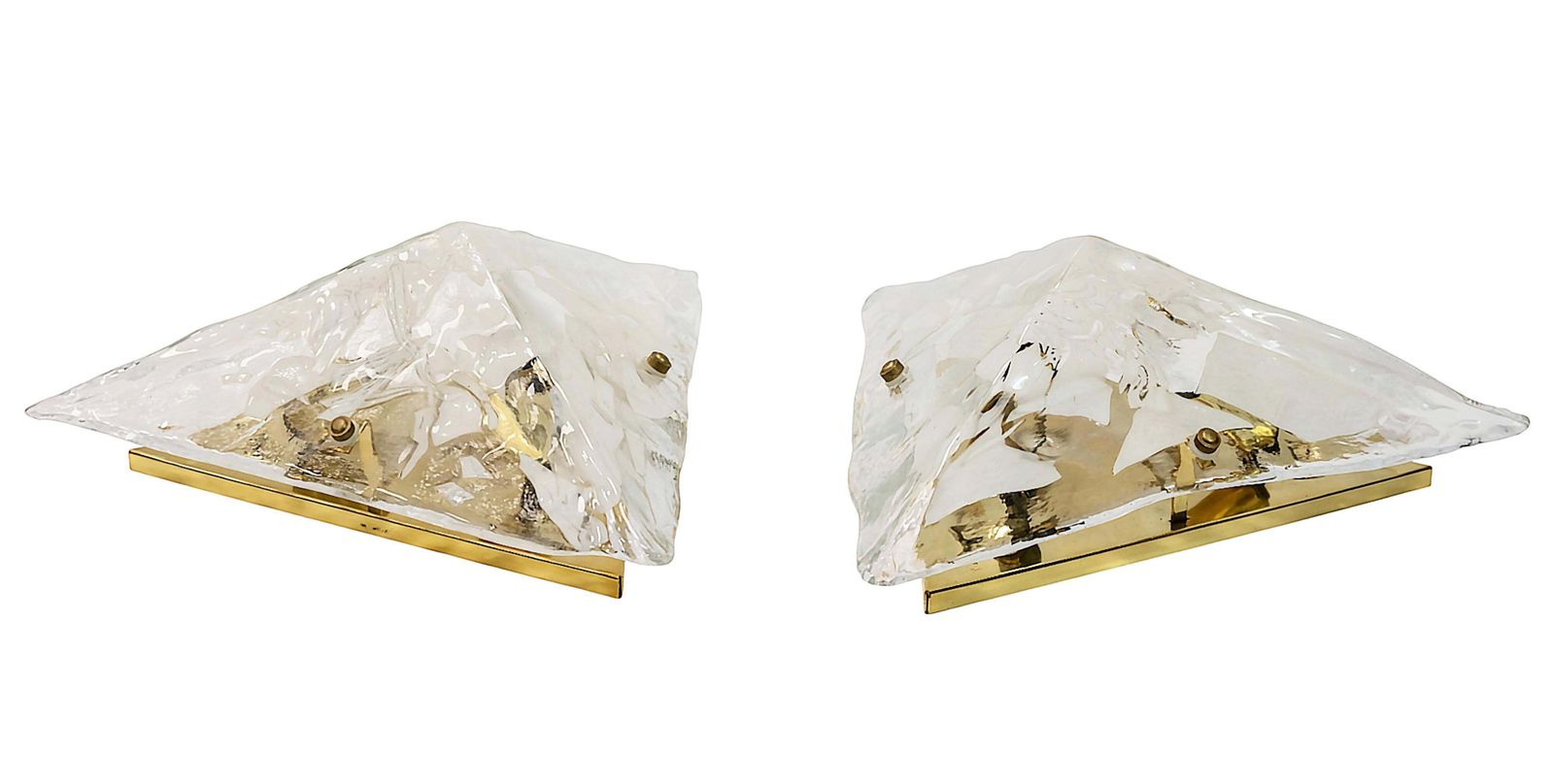 Pair Of Italian Murano Glass And Brass Wall Light Sconces/Flush Mount Lamps photo furniture